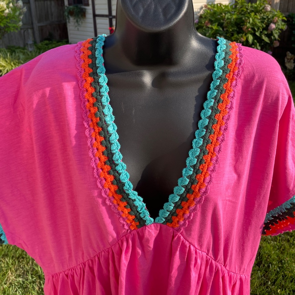 NWT Boden crochet cotton pockets dress 22 24 V neck‎ pink resort boho beach - Picture 6 of 15